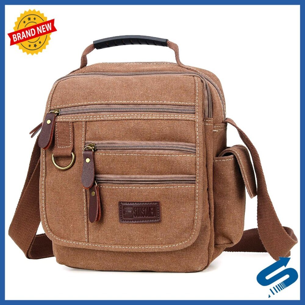 Canvas Messenger Bag Vintage Multi-Function Crossbody Work Bag Adjustable Strap